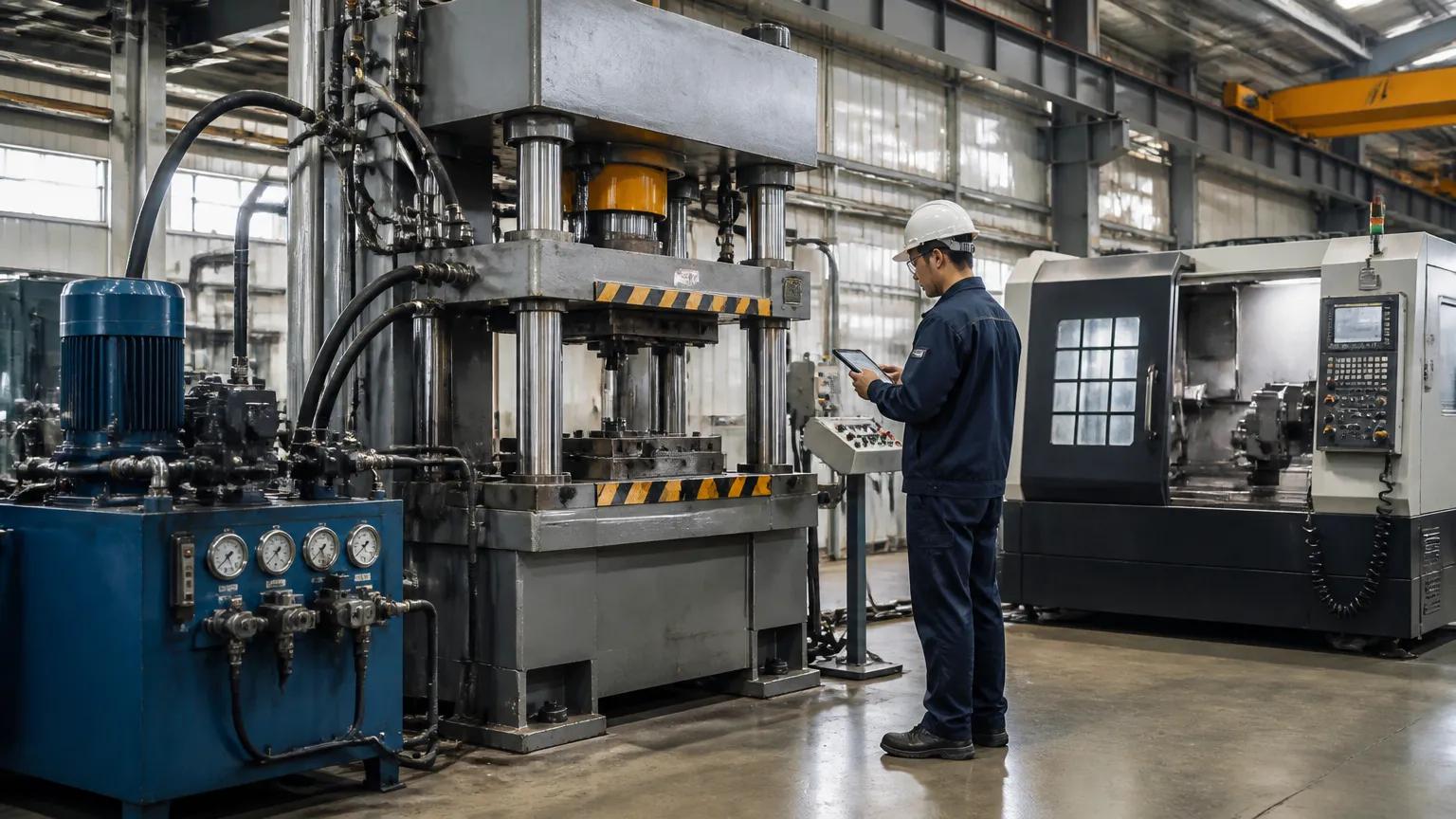 Aplicação de óleo hidráulico 68 em prensa e sistema de potência industrial.