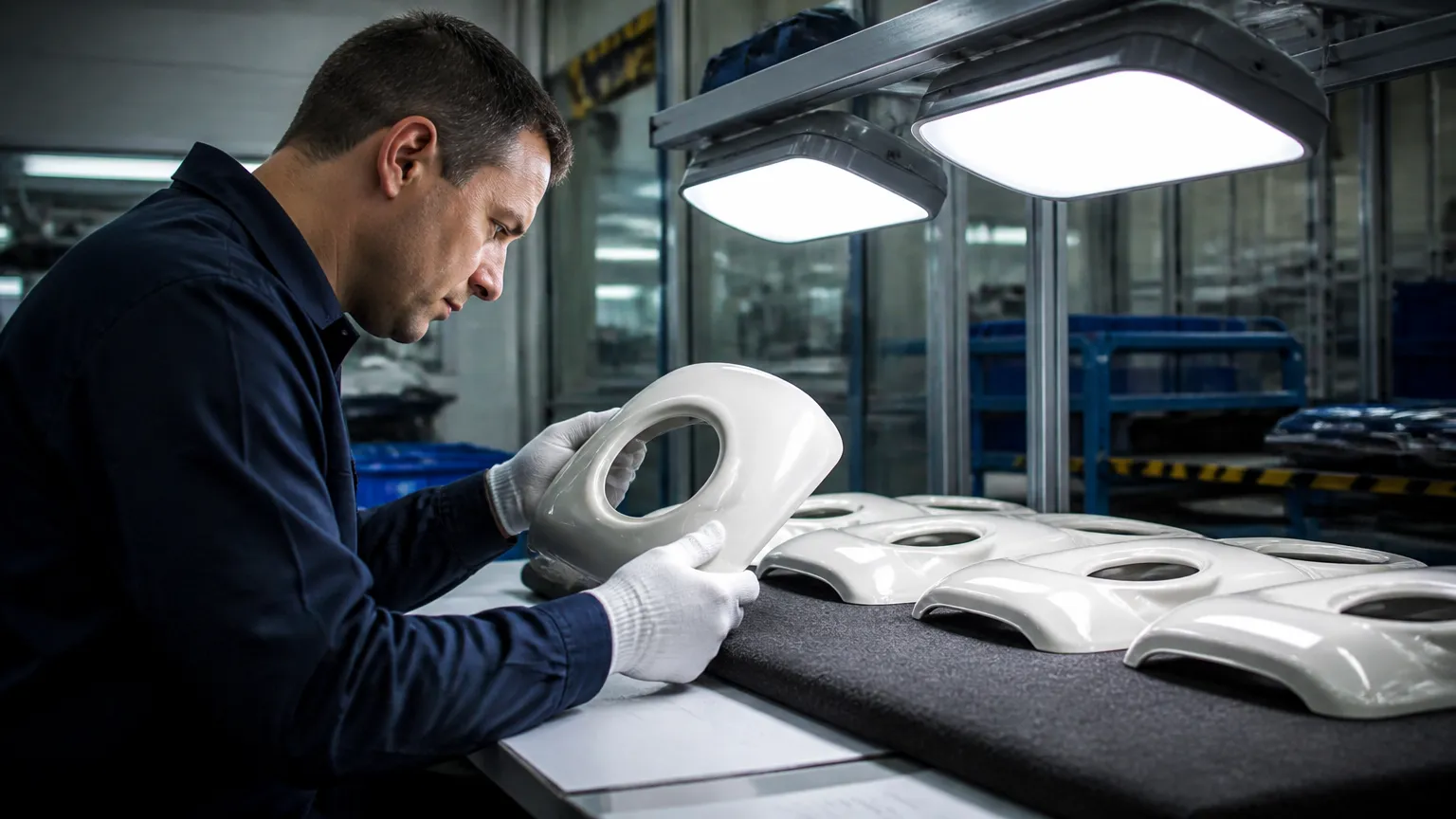Inspeção de acabamento e desmoldante sem silicone para pintura industrial.