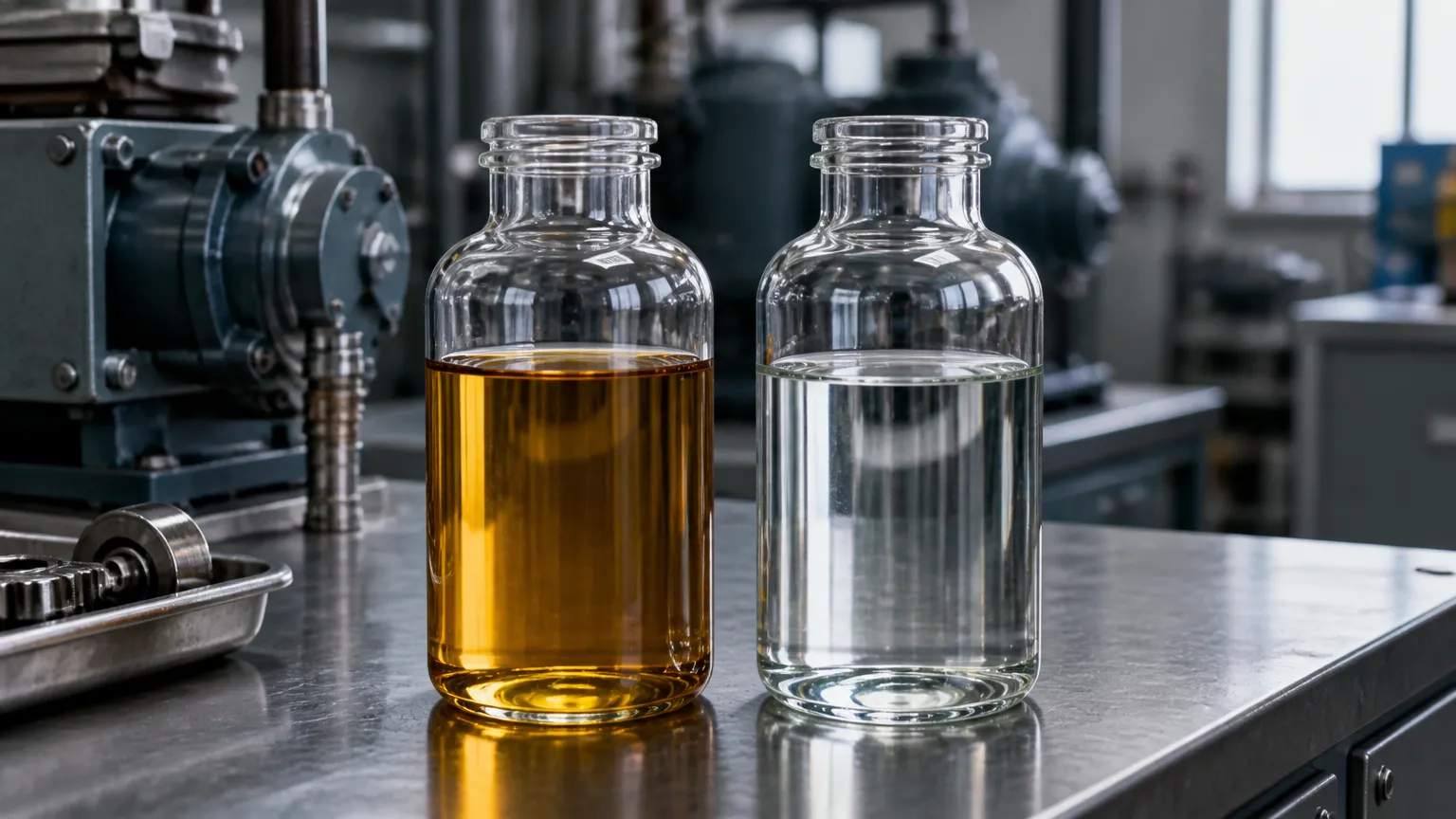 Comparação entre óleo para compressor de ar mineral e sintético em laboratório.