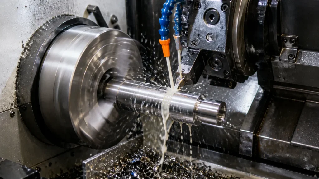 Usinagem CNC aplicando fluido de corte preço e custo operacional por peça metálica usinada na fábrica