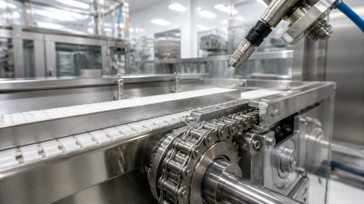 Uso de tipos de lubrificantes industriais em esteira de linha alimenticia higienica.